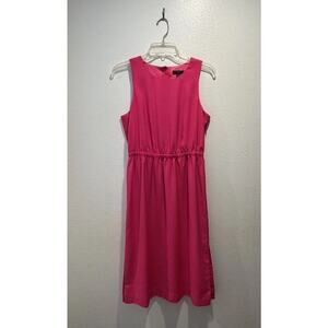 J.Crew Size 6P Petite Cinched Waist Cupro Midi Dress Bright Hot Pink Button Back